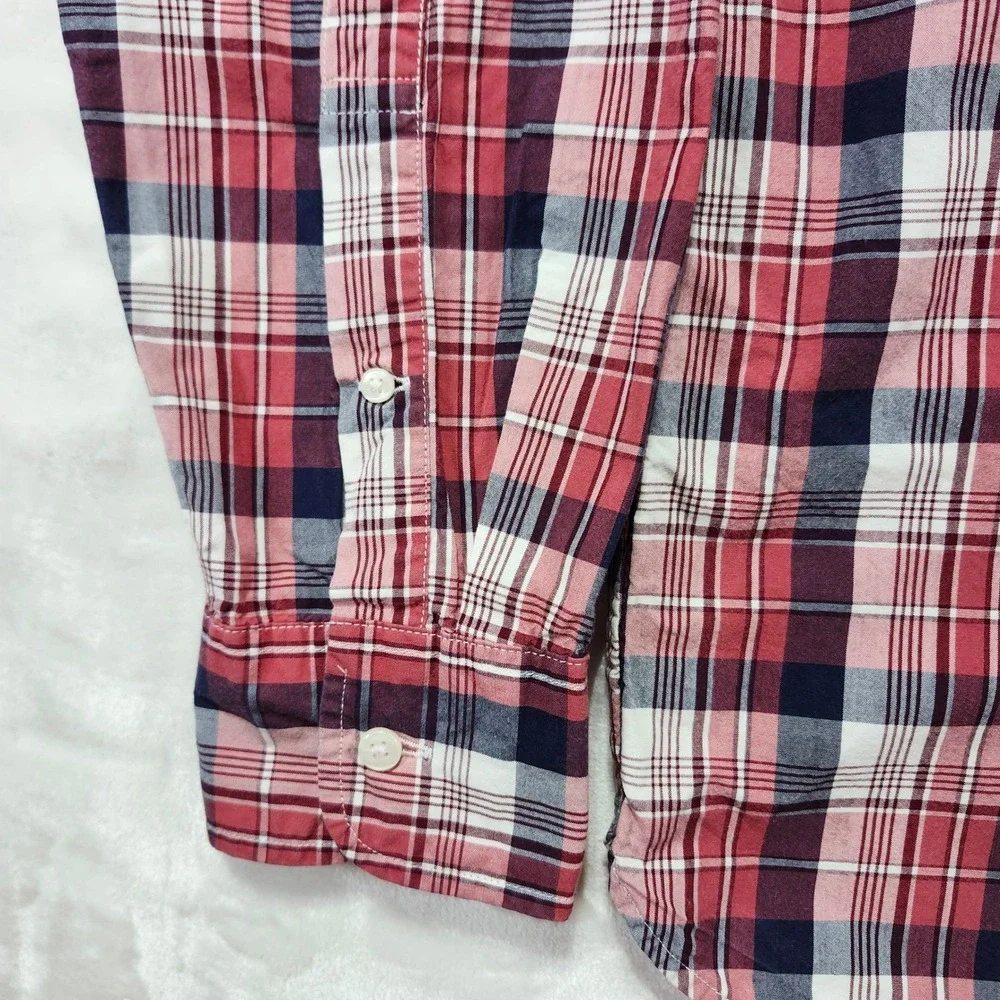 J Crew Slim Fit‎ Plaid Button Down Shirt Men's Size S Red Navy White Cotton Ca